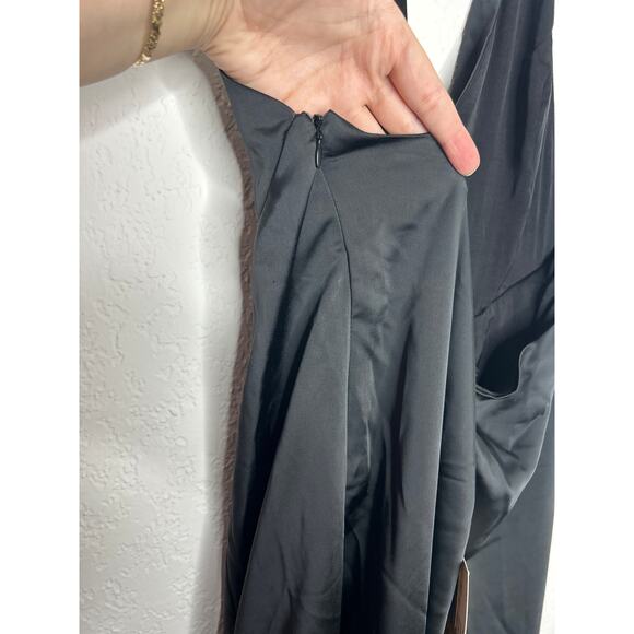 Free People Dance Till Dawn Black Satin High Slit Plunge Halter Maxi Dress M NWT - Picture 11 of 12